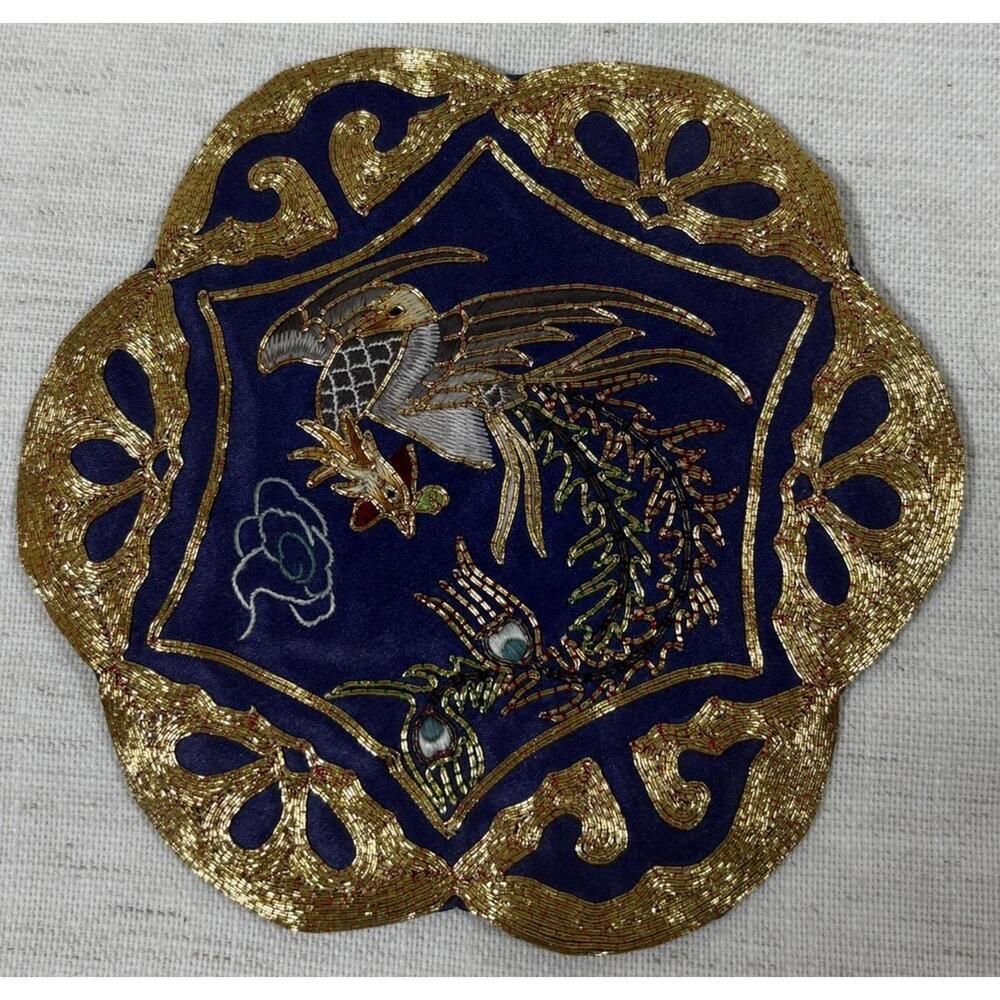 Golden Cloud Hand Embroidered Phoenix Patch Silk Rayon Applique China
